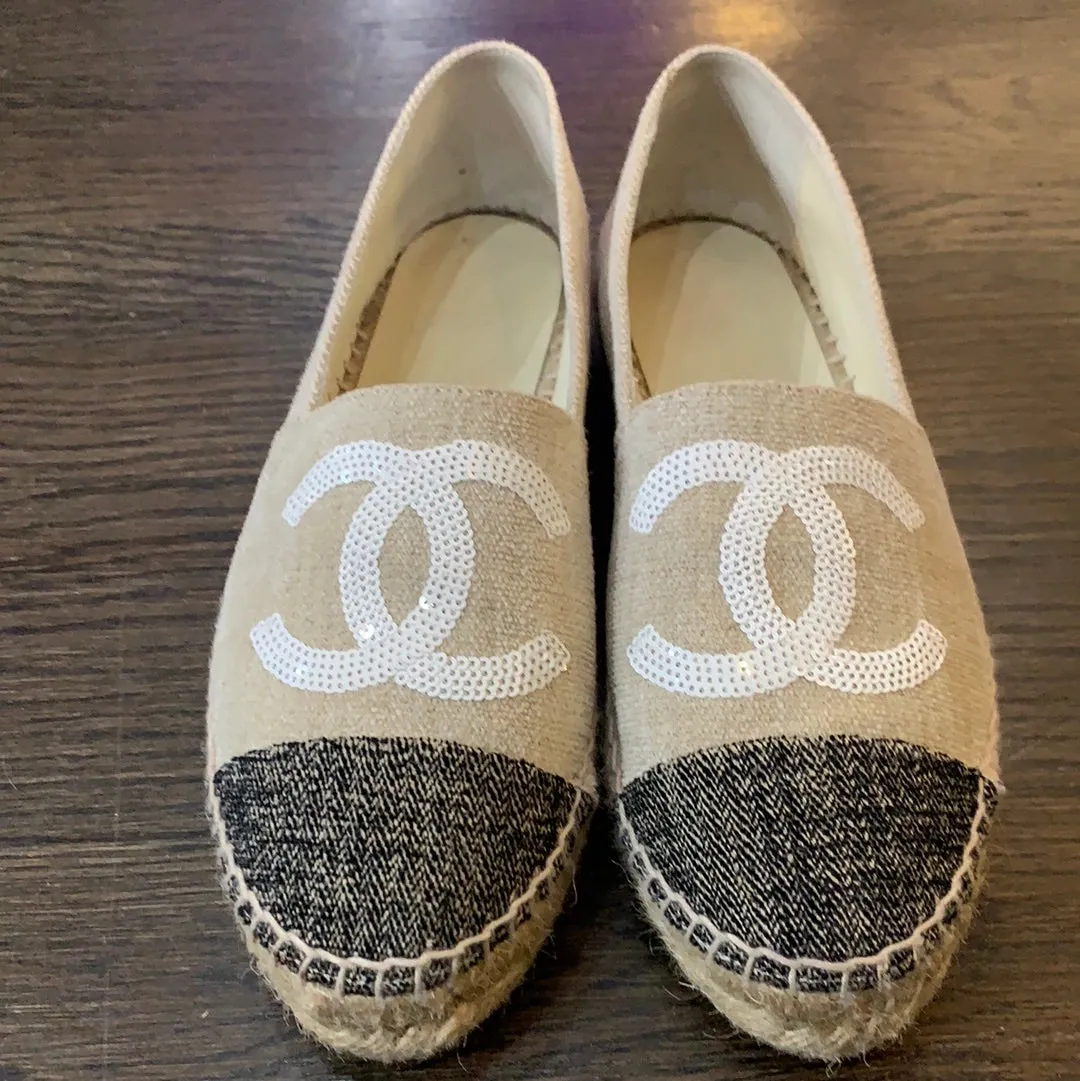 Chanel Cap Toe Sequin Interlocking CC Logo Espadrille