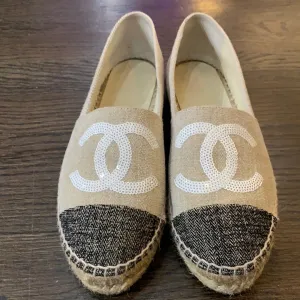 Chanel Cap Toe Sequin Interlocking CC Logo Espadrille
