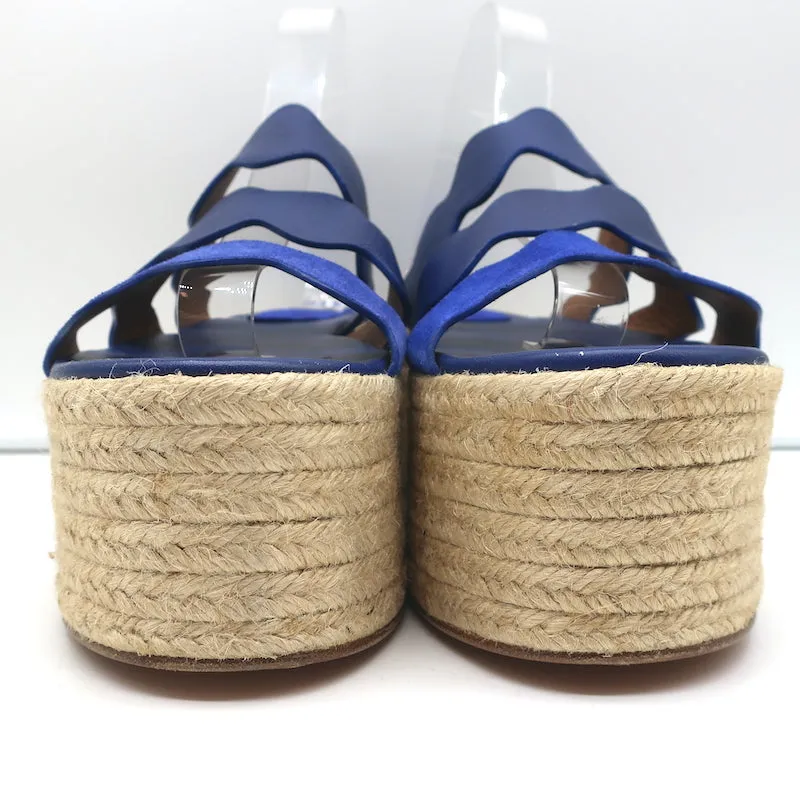 Chloe Lauren Platform Espadrille Wedge Sandals Blue Leather & Suede Size 40 NEW