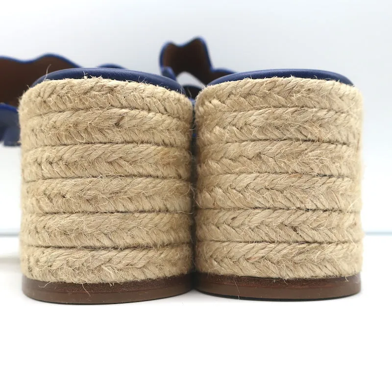Chloe Lauren Platform Espadrille Wedge Sandals Blue Leather & Suede Size 40 NEW