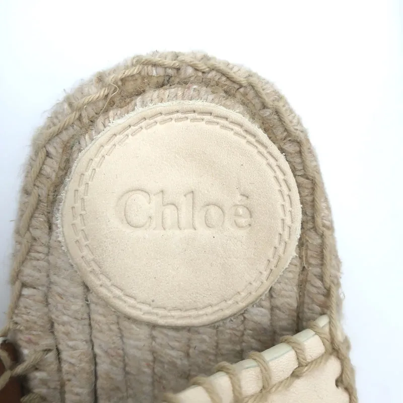 Chloe Lucinda Platform Espadrille Sandals Ivory Leather Size 36
