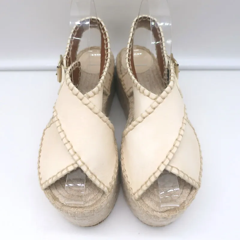 Chloe Lucinda Platform Espadrille Sandals Ivory Leather Size 36