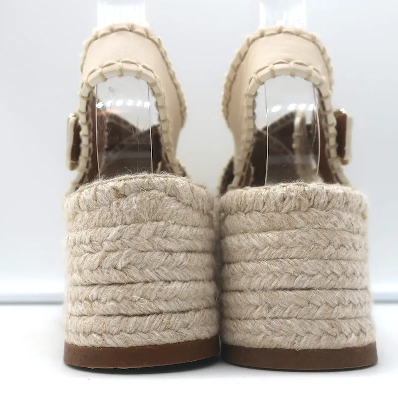 Chloe Lucinda Platform Espadrille Sandals Ivory Leather Size 36