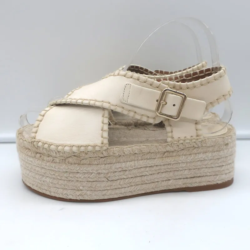 Chloe Lucinda Platform Espadrille Sandals Ivory Leather Size 36