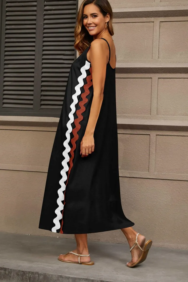 Chouyatou Women's Summer Casual RIC Rac Spaghetti Strap Long Dress Boho Split Sleeveless Beach Sundress