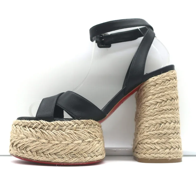 Christian Louboutin Super Mariza 130 Platform Espadrille Sandals Black Size 37