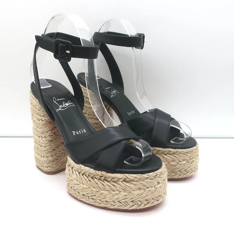 Christian Louboutin Super Mariza 130 Platform Espadrille Sandals Black Size 37