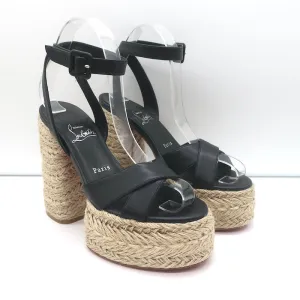 Christian Louboutin Super Mariza 130 Platform Espadrille Sandals Black Size 37