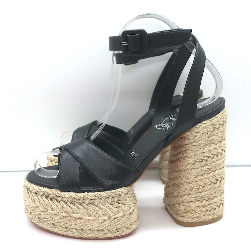Christian Louboutin Super Mariza 130 Platform Espadrille Sandals Black Size 37