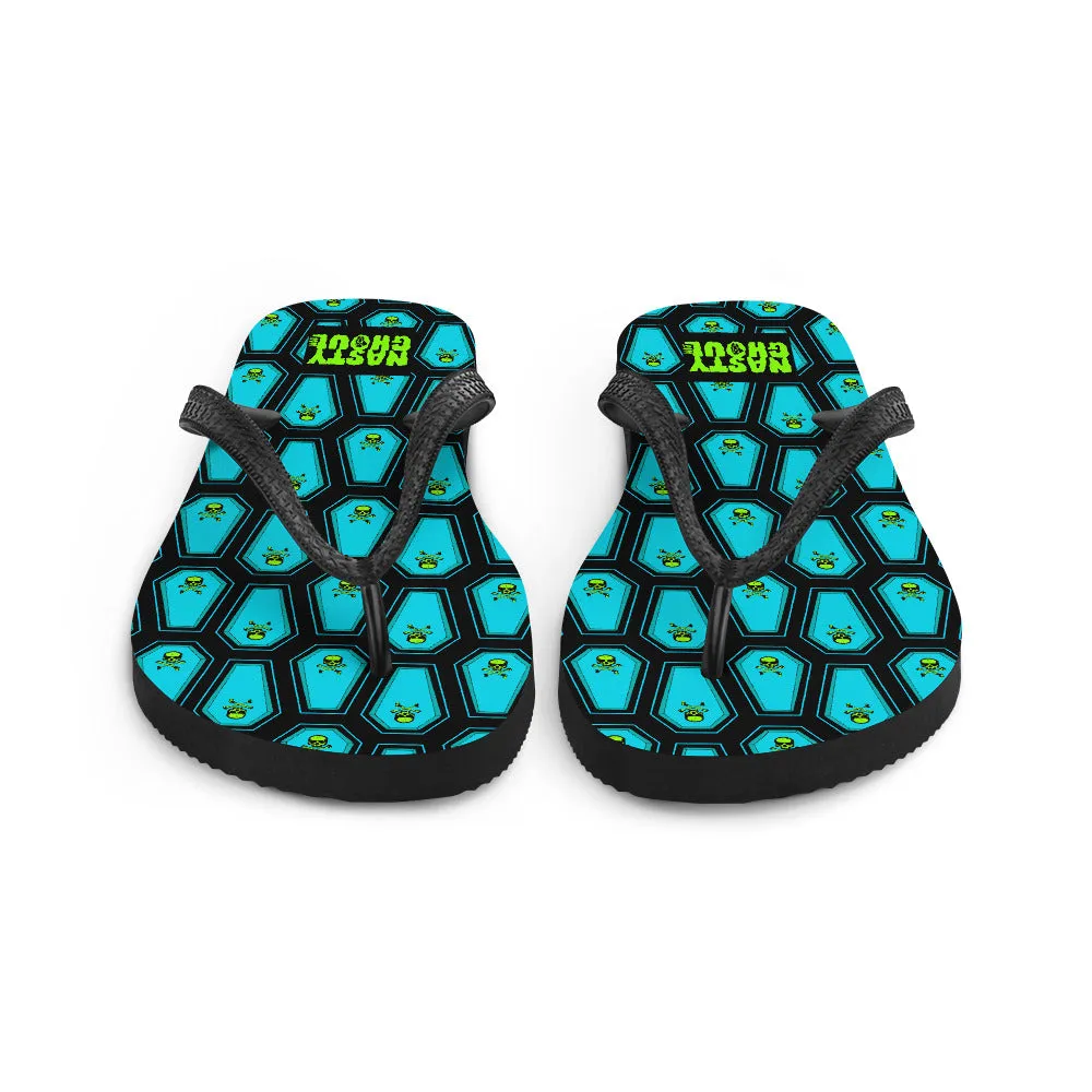 Coffin and Skull Flip-Flops All Over Print / Black & Teal