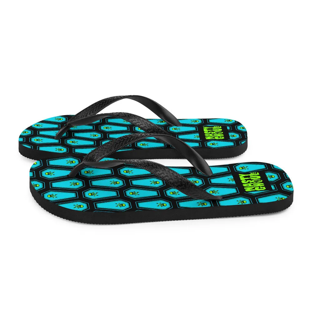 Coffin and Skull Flip-Flops All Over Print / Black & Teal