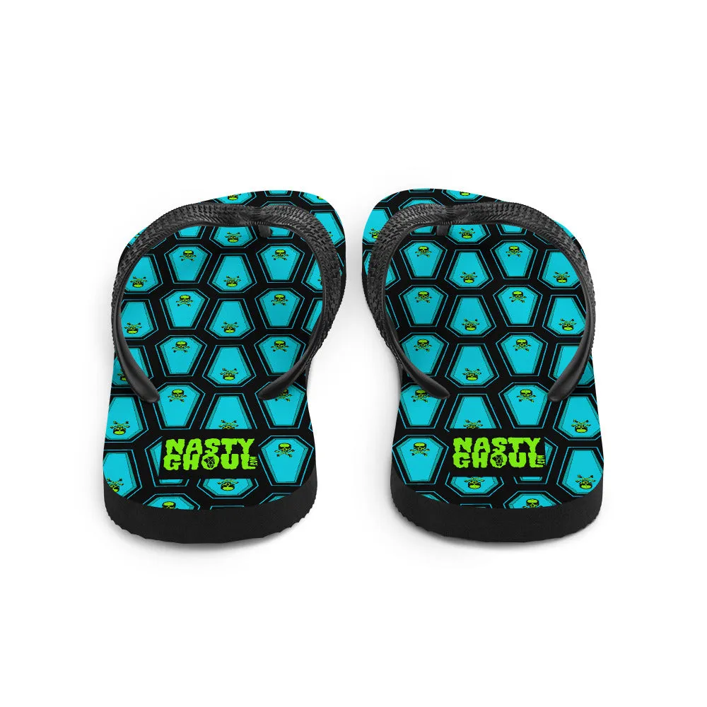 Coffin and Skull Flip-Flops All Over Print / Black & Teal