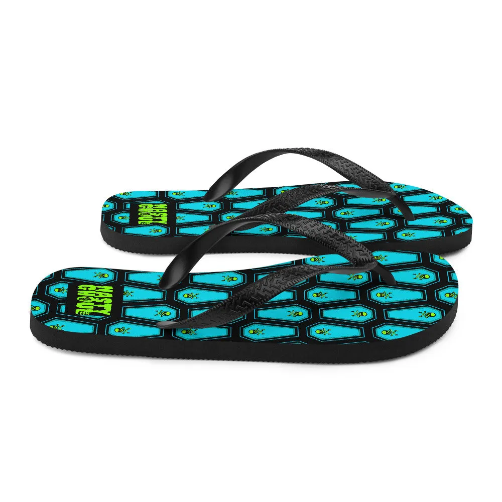 Coffin and Skull Flip-Flops All Over Print / Black & Teal