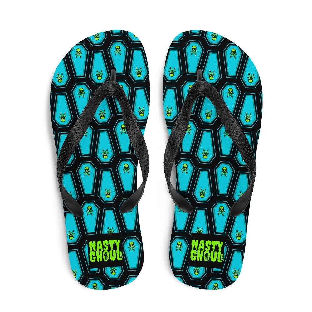 Coffin and Skull Flip-Flops All Over Print / Black & Teal