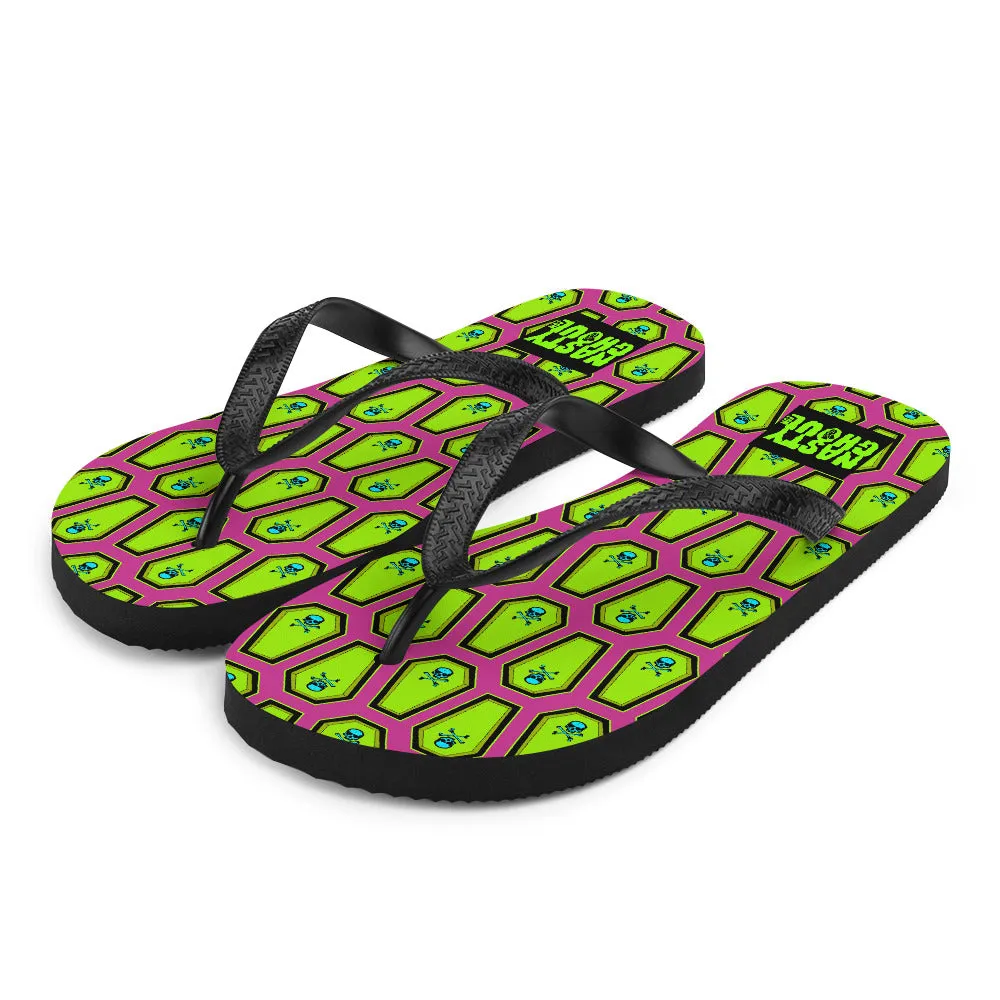 Coffin and Skull Flip-Flops All Over Print / Pink & Neon Green
