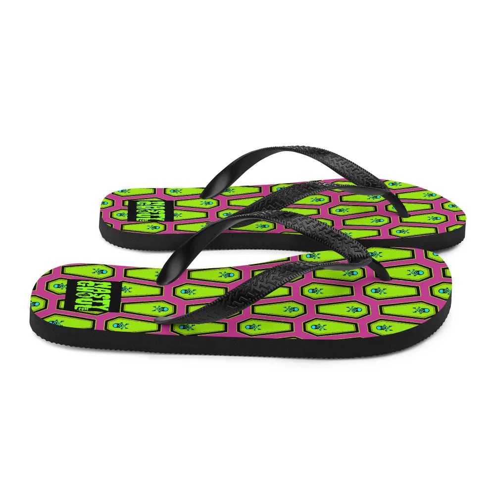 Coffin and Skull Flip-Flops All Over Print / Pink & Neon Green