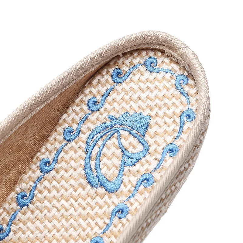 Comfy Embroidered Round Toe Linen Slippers