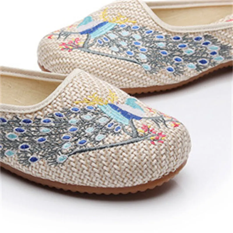 Comfy Embroidered Round Toe Linen Slippers