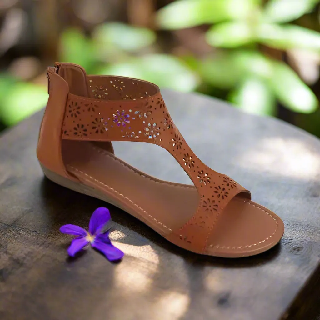 Crazy Daisies Summer Sandals for Women - Flirty Floral Cutouts with Back Zipper