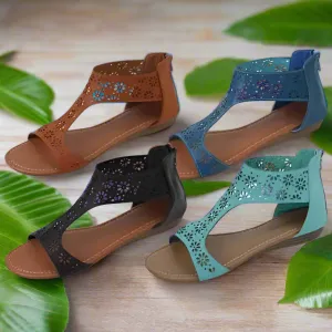 Crazy Daisies Summer Sandals for Women - Flirty Floral Cutouts with Back Zipper