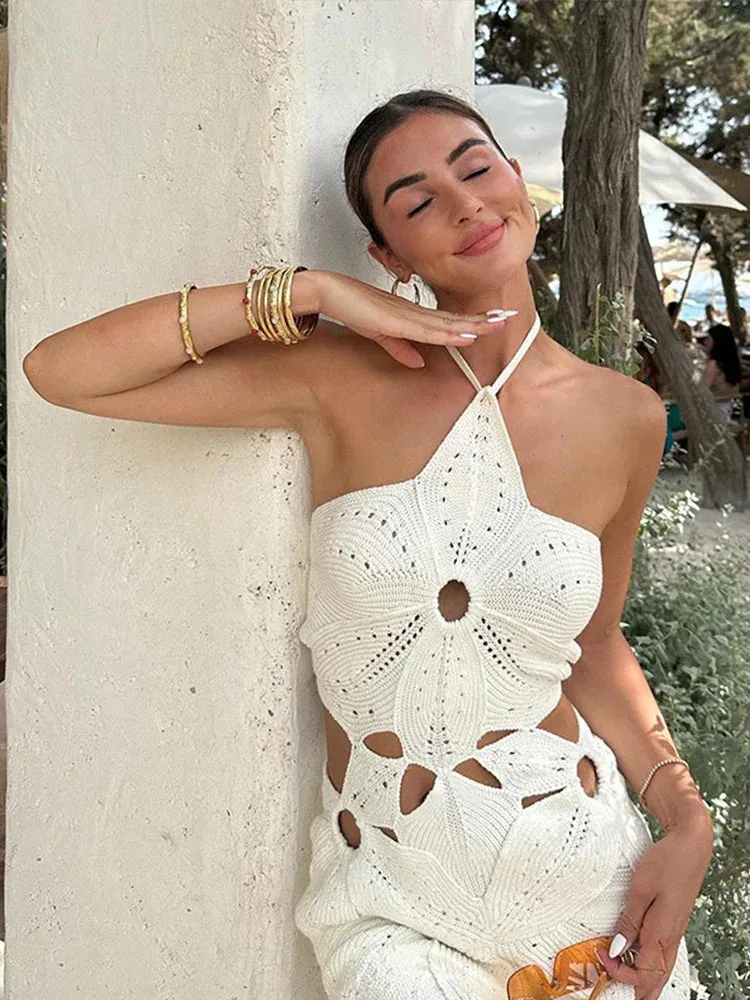 Crochet Cut-Out Mini Dress | Beachwear | Halter Neck