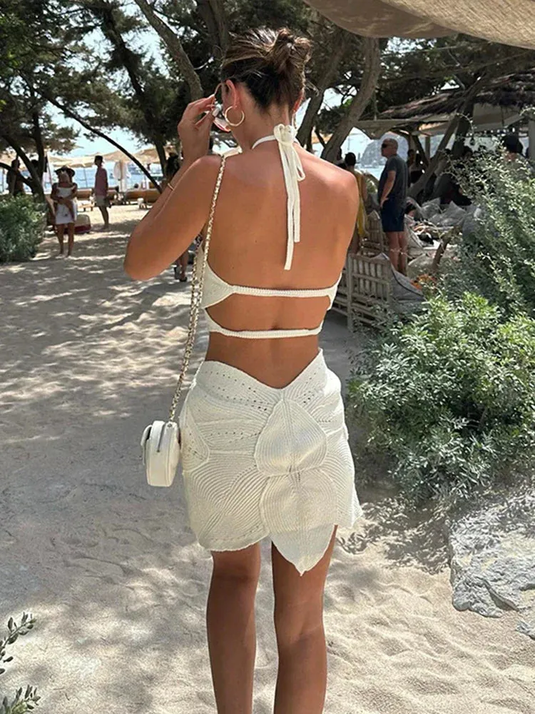Crochet Cut-Out Mini Dress | Beachwear | Halter Neck