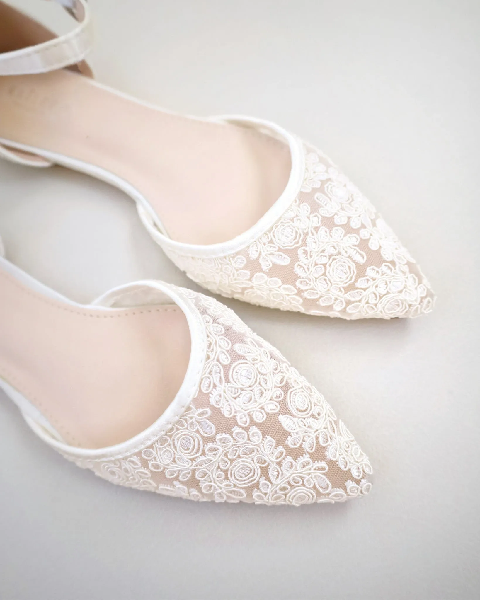 Crochet Lace Pointy Toe Flats with Ankle Strap
