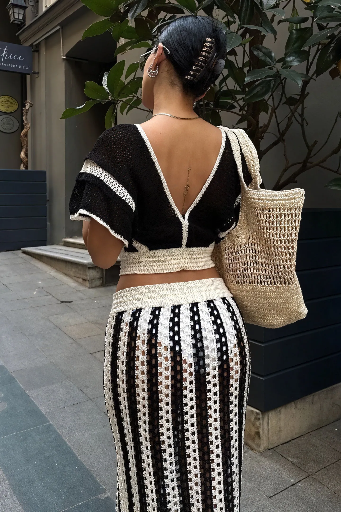 Crochet Two-Piece Set with Trim Detail