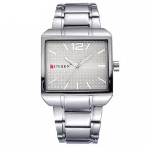 Curren Men's New Fashion Analog Quartz Stainless Steel Waterproof Brand Square Watch - Black/Silver