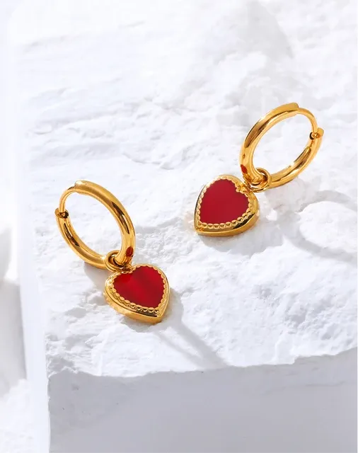 Cute Red Heart Chic Golden Hoop Earrings