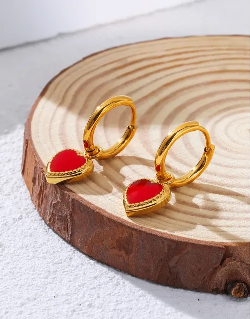 Cute Red Heart Chic Golden Hoop Earrings