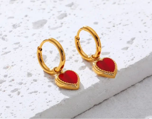 Cute Red Heart Chic Golden Hoop Earrings
