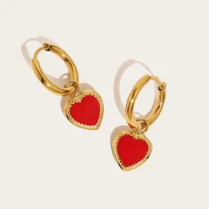 Cute Red Heart Chic Golden Hoop Earrings
