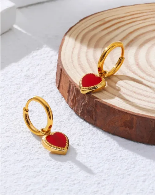 Cute Red Heart Chic Golden Hoop Earrings