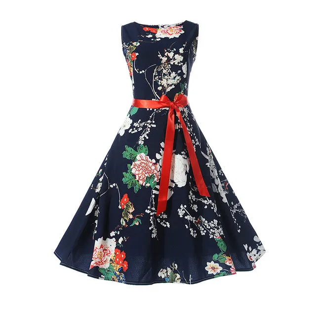 CYAN Women Summer Dress 2018 Casual Floral Print Ball Gown Sleeveless Dress Vintage 50s 60s Party Dresses Female Vestidos 2XL