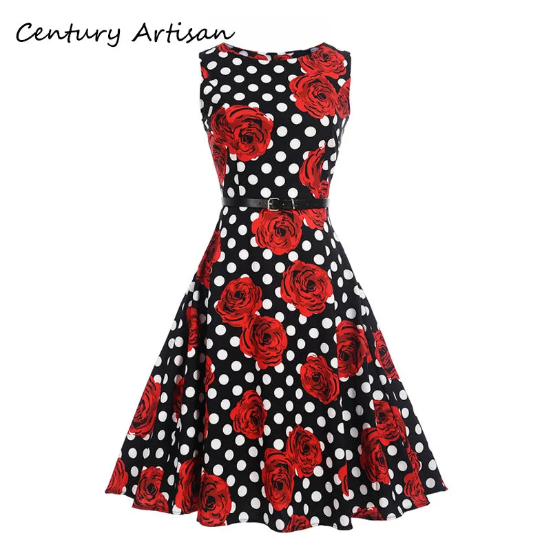 CYAN Women Summer Dress 2018 Casual Floral Print Ball Gown Sleeveless Dress Vintage 50s 60s Party Dresses Female Vestidos 2XL