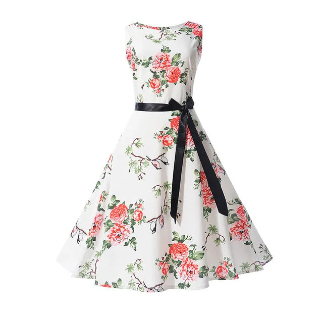 CYAN Women Summer Dress 2018 Casual Floral Print Ball Gown Sleeveless Dress Vintage 50s 60s Party Dresses Female Vestidos 2XL