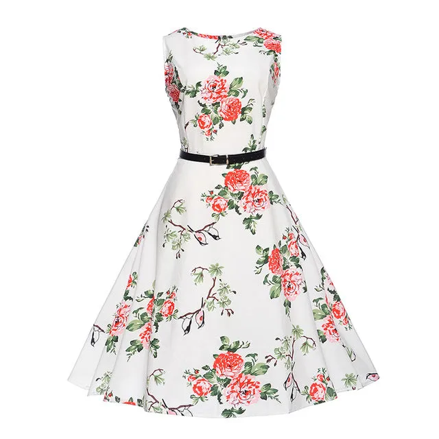CYAN Women Summer Dress 2018 Casual Floral Print Ball Gown Sleeveless Dress Vintage 50s 60s Party Dresses Female Vestidos 2XL