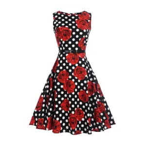 CYAN Women Summer Dress 2018 Casual Floral Print Ball Gown Sleeveless Dress Vintage 50s 60s Party Dresses Female Vestidos 2XL