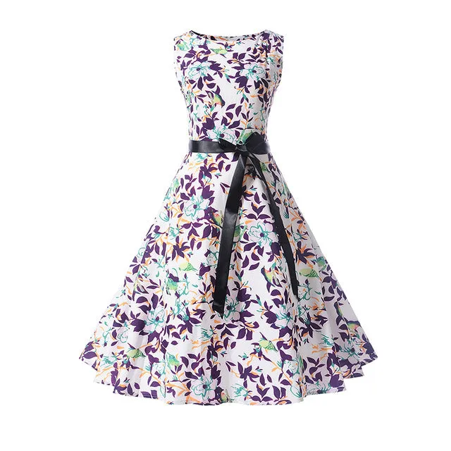 CYAN Women Summer Dress 2018 Casual Floral Print Ball Gown Sleeveless Dress Vintage 50s 60s Party Dresses Female Vestidos 2XL
