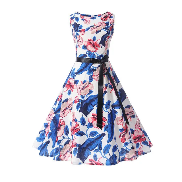 CYAN Women Summer Dress 2018 Casual Floral Print Ball Gown Sleeveless Dress Vintage 50s 60s Party Dresses Female Vestidos 2XL