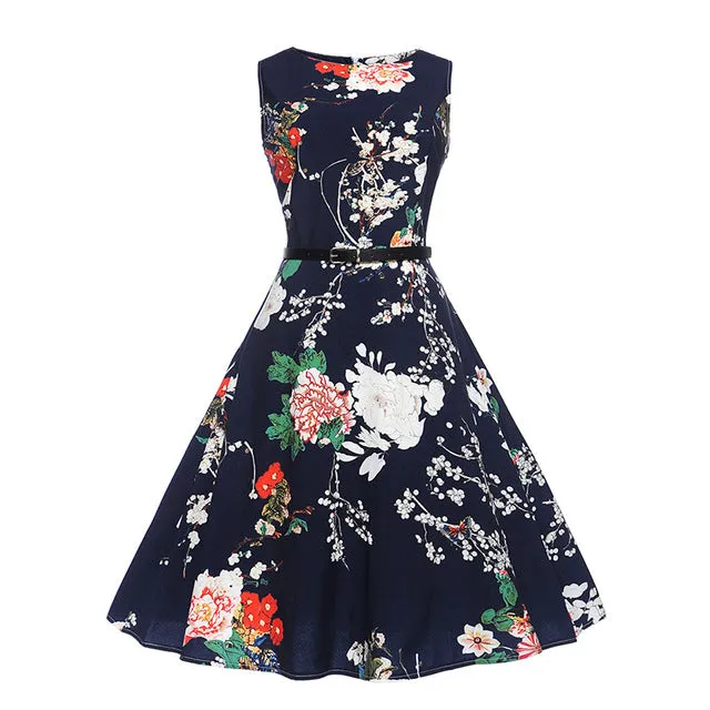 CYAN Women Summer Dress 2018 Casual Floral Print Ball Gown Sleeveless Dress Vintage 50s 60s Party Dresses Female Vestidos 2XL