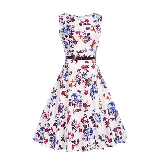 CYAN Women Summer Dress 2018 Casual Floral Print Ball Gown Sleeveless Dress Vintage 50s 60s Party Dresses Female Vestidos 2XL