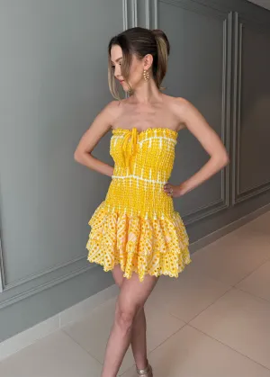 Danika Strapless Ruffle Embroidered Dress