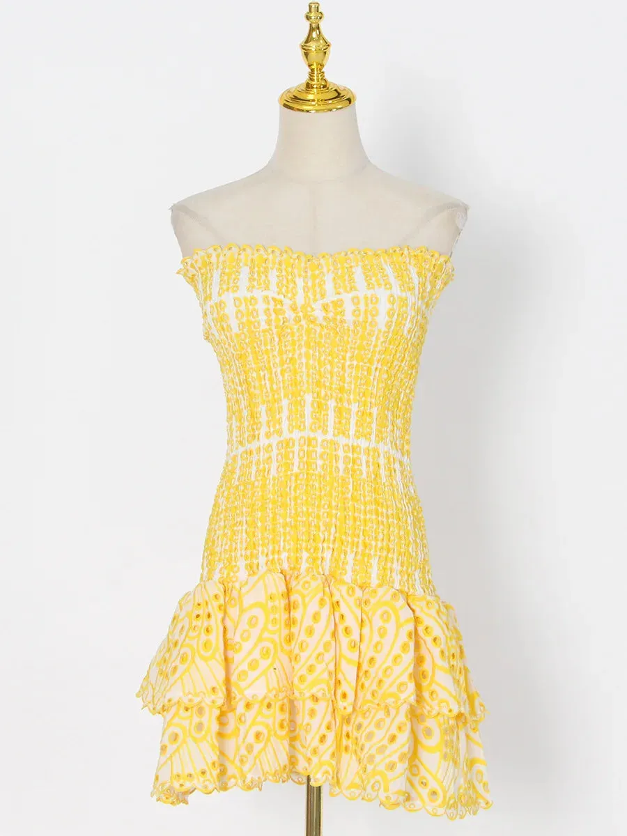 Danika Strapless Ruffle Embroidered Dress