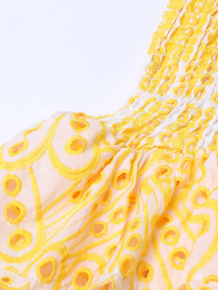 Danika Strapless Ruffle Embroidered Dress