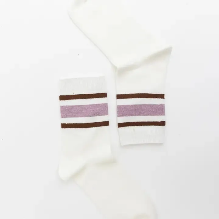Deep Lavender Retro Stripe Crew Socks