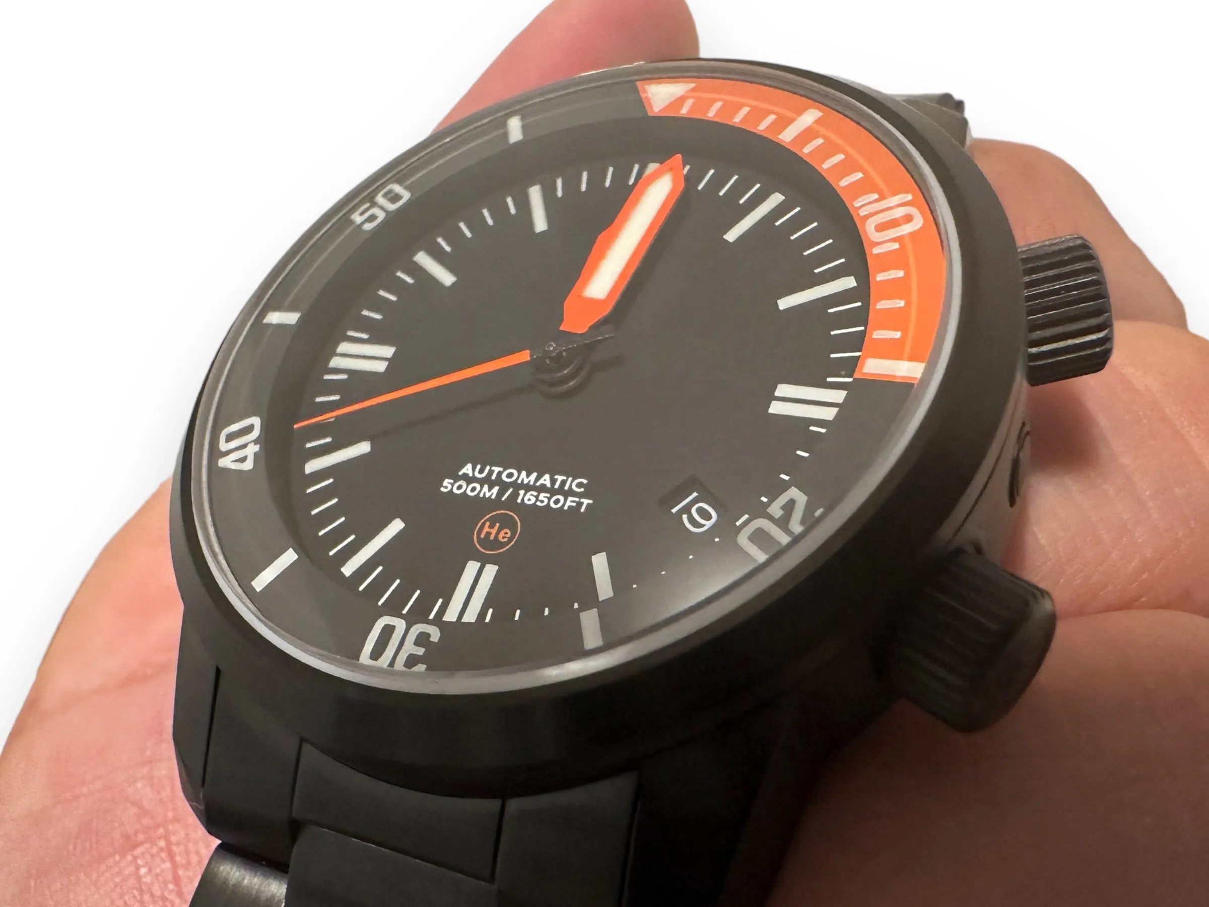 DLC Stainless Steel DC-50 Dual Crown 50ATM Diver Automatic Watch With Date   Bracelet by Maratac®!