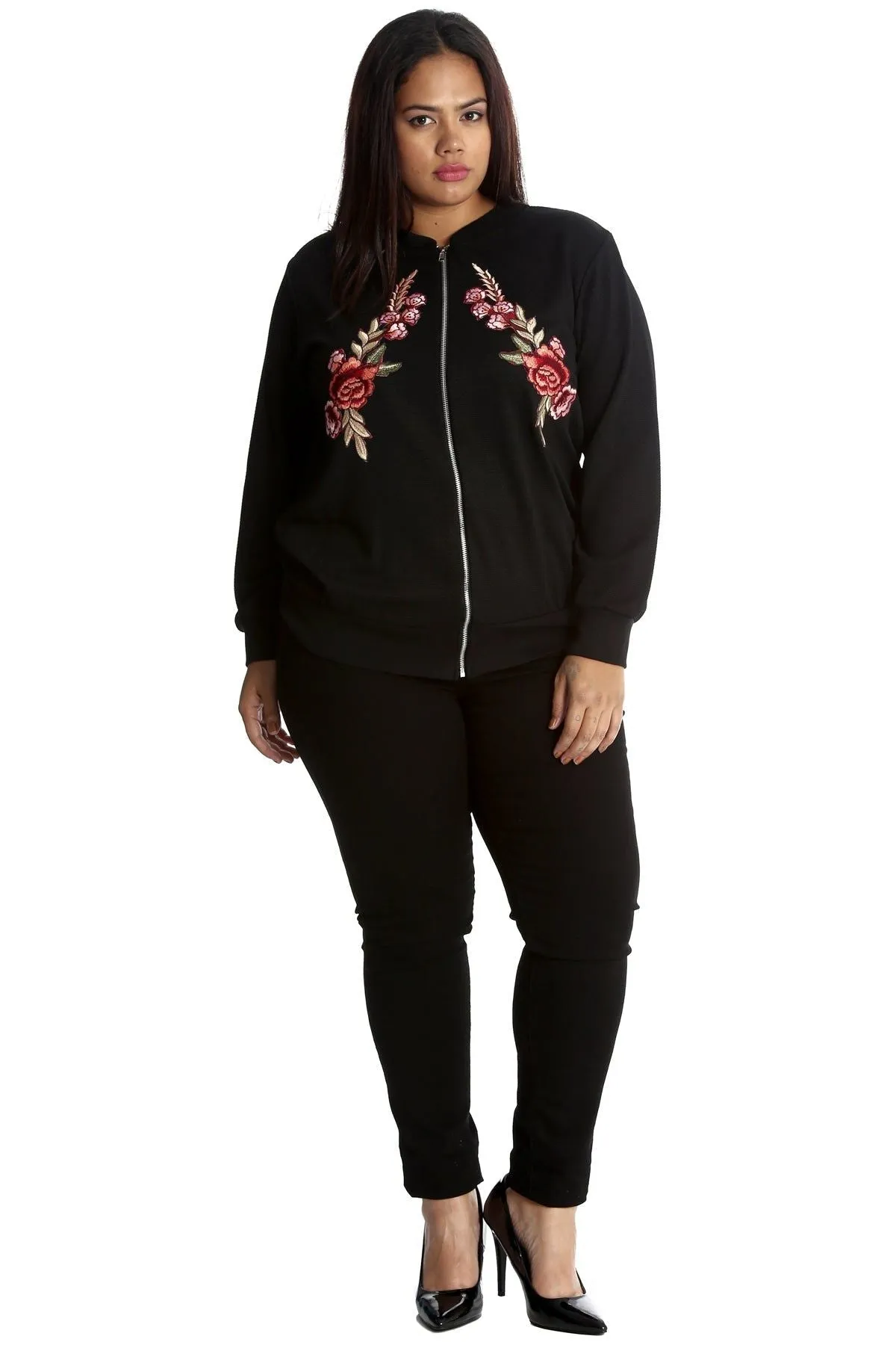 Embroidered Vintage Bomber Jacket Floral Print