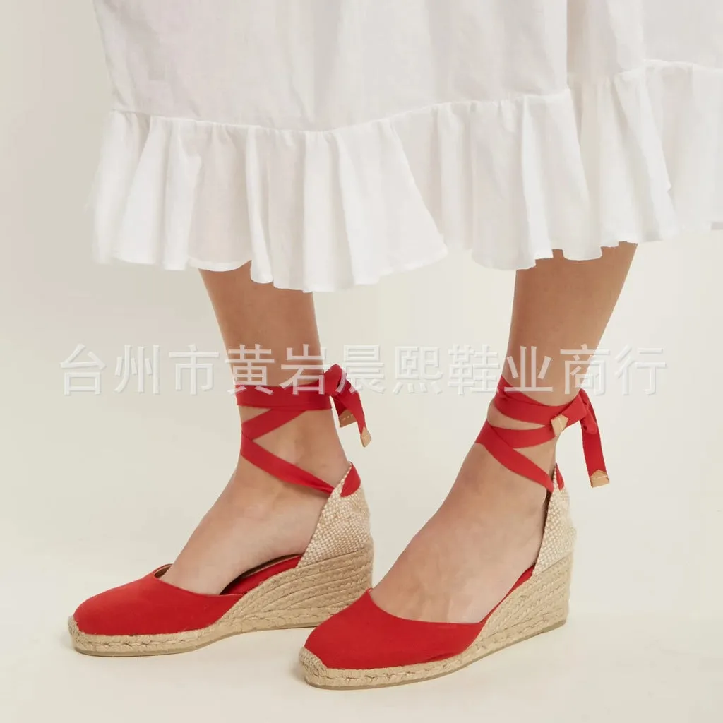 Espadrille Ankle Strap Sandals Comfortable Slippers Ladies Casual Shoes Breathable Flax Hemp Canvas Pumps